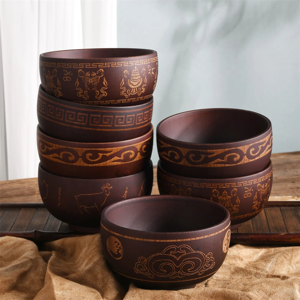 Elegant Japanese-Style Wooden Bowl Set - Perfect for Rice, Soup, Salad & Kids' Tableware